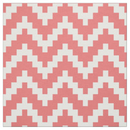 White Zigzag Ikat &amp; Custom Coral Background Fabric