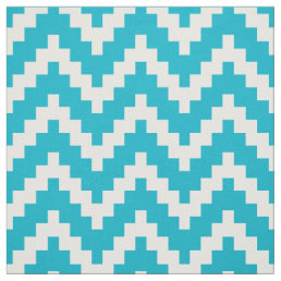 White Zigzag Ikat &amp; Custom Turquoise Background Fabric