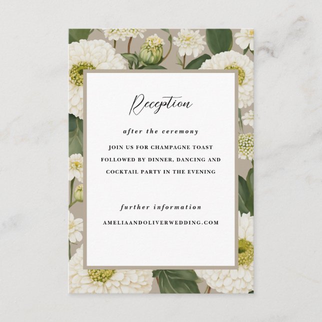White Zinnia Flower Wedding Reception Invitation (Front)
