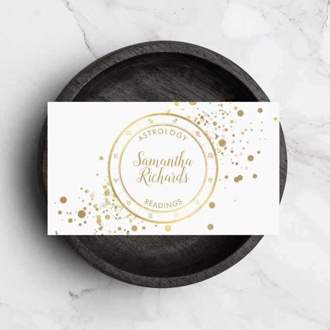White Zodiac Astrology Gold Stars Business Card (Creator Uploaded)