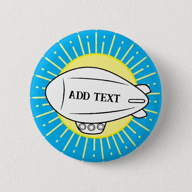 WhiteBlimp Balloon Blue Sky Custom Button (Front)