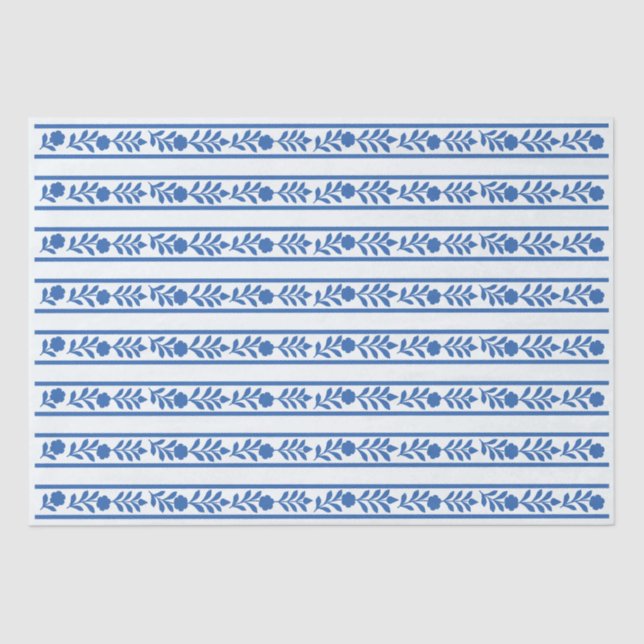 Whiteblue Bone Inlay Floral Border Decoupage Paper (Front)