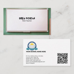 Whiteboard School Teacher With QR Code Business Card