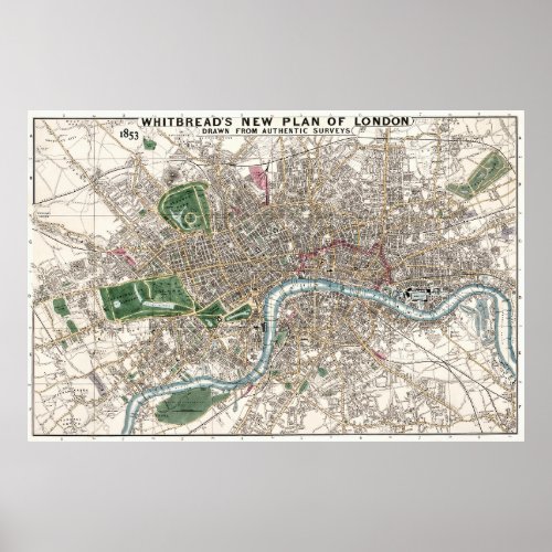 Whitebreads Map of LONDON 1853 Poster