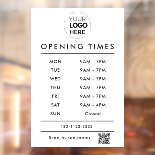 WhiteBusiness opening hours logo and qr code Window Cling