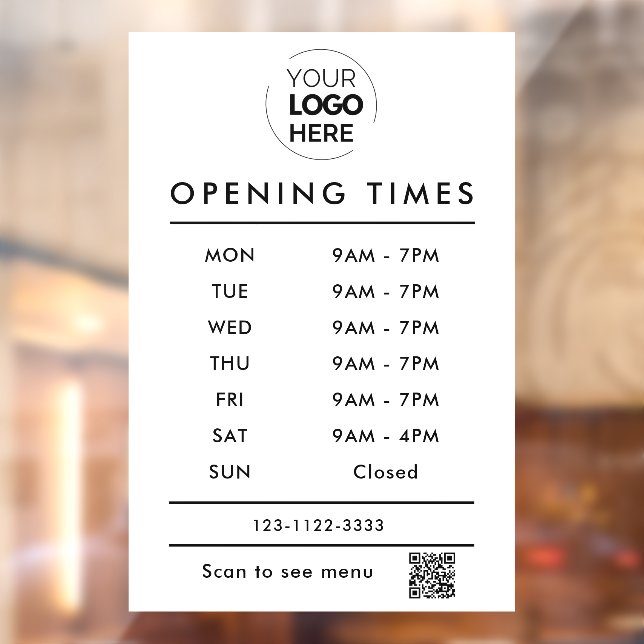 WhiteBusiness opening hours logo and qr code Window Cling (Sheet 2)