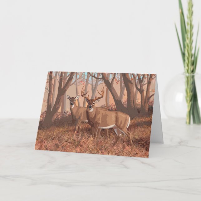 Whitecail Deer In Forest Retro Style Nature Card (Front)