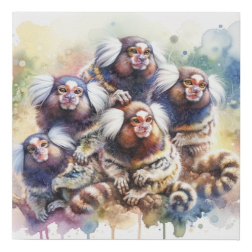 Whiteeared Marmosets 060624AREF122 _ Watercolor Faux Canvas Print
