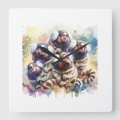 Whiteeared Marmosets 060624AREF122 _ Watercolor Square Wall Clock