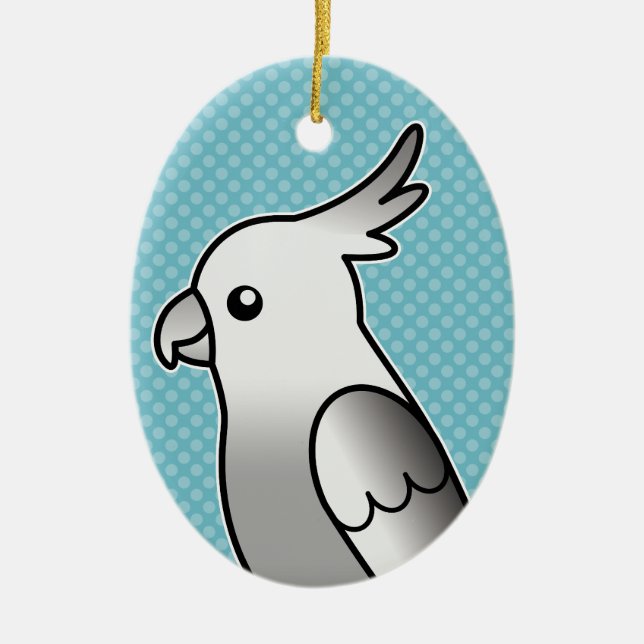 Whiteface Cartoon Cockatiel Parrot Bird Ceramic Ornament (Front)
