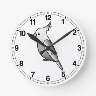 Whiteface Cartoon Cockatiel Parrot Bird Round Clock