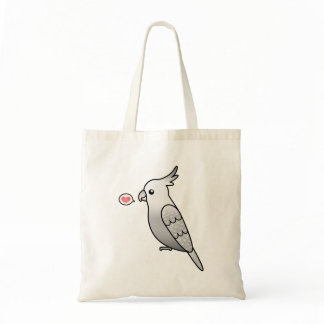 Whiteface Pearl Cartoon Cockatiel Bird With Heart Tote Bag