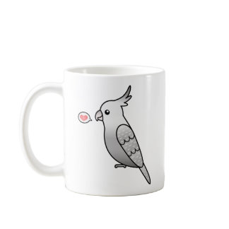 Whiteface Pearl Cartoon Cockatiel Parrot Bird Love Coffee Mug