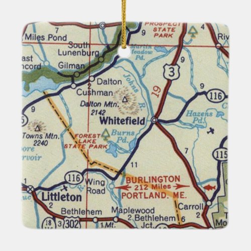 Whitefield NH Vintage Map Ceramic Ornament