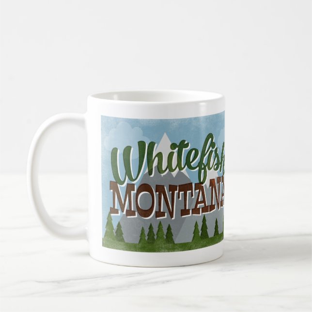 Whitefish Montana Fun Retro Snowy Mountains Coffee Mug (Left)