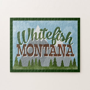 Whitefish Montana Fun Retro Snowy Mountains Jigsaw Puzzle