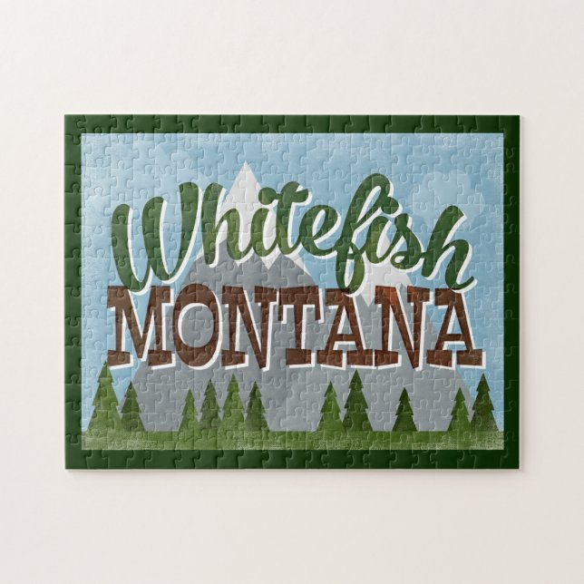 Whitefish Montana Fun Retro Snowy Mountains Jigsaw Puzzle (Horizontal)