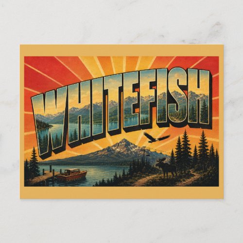 Whitefish Montana Glacial Lake Mountain Forest Art Postcard