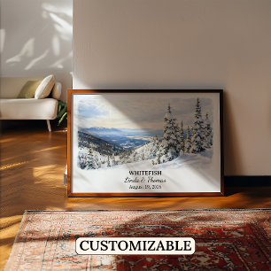 Whitefish Montana Poster, Watercolor, Custom Poster