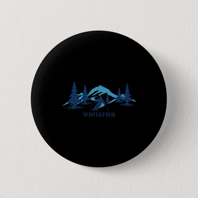 Whitefish Montana Ski Resort Skiing Skier  Button (Front)