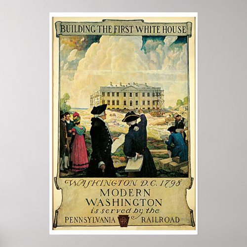 Whitehouse Washington DC Vintage Travel Poster