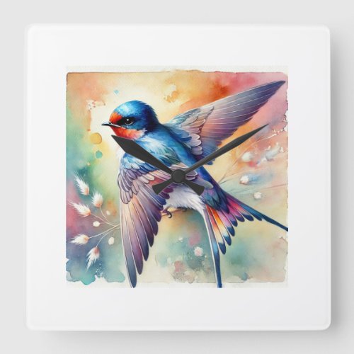 Whitelegged Swallow 060724AREF119 _ Watercolor Square Wall Clock