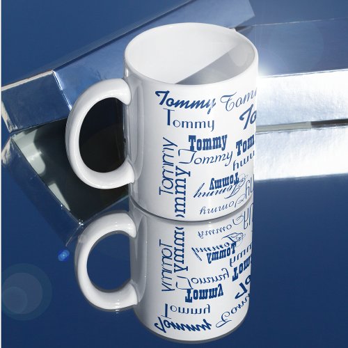 Whitemug  create your own Blue Name Pattern Coffee Mug