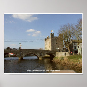 Whites Castle Athy, and Irish tricolour flag Poster