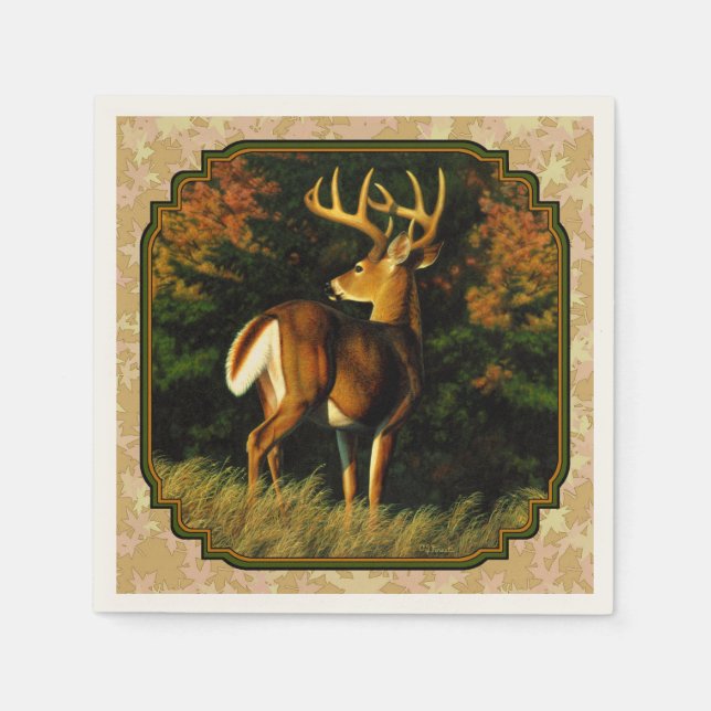 Whitetail Buck Autumn Leaves Paper Napkins (Front)