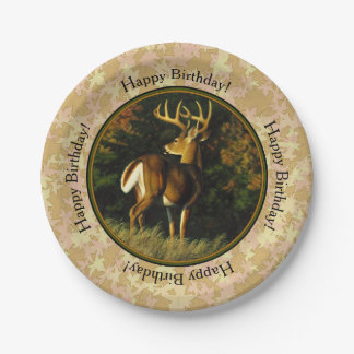 Whitetail Buck Autumn Leaves Paper Plates