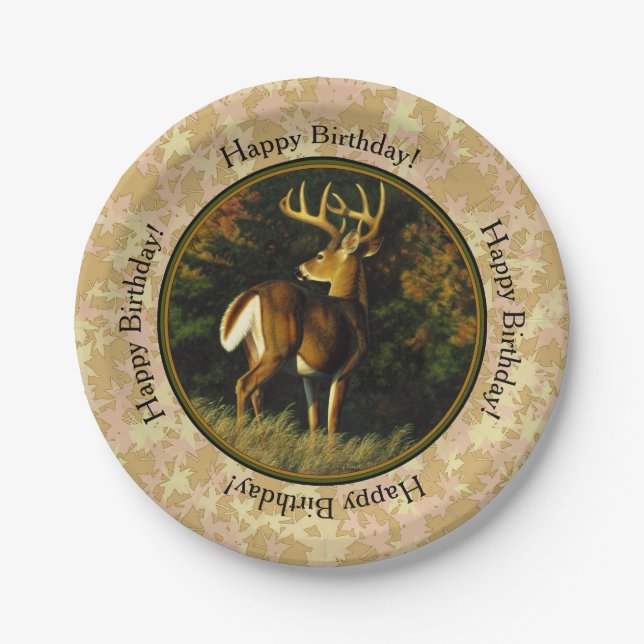 Whitetail Buck Autumn Leaves Paper Plates (Front)