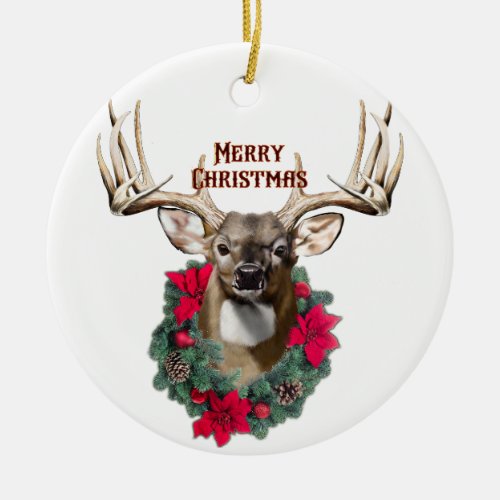 Whitetail Buck Christmas Ceramic Ornament