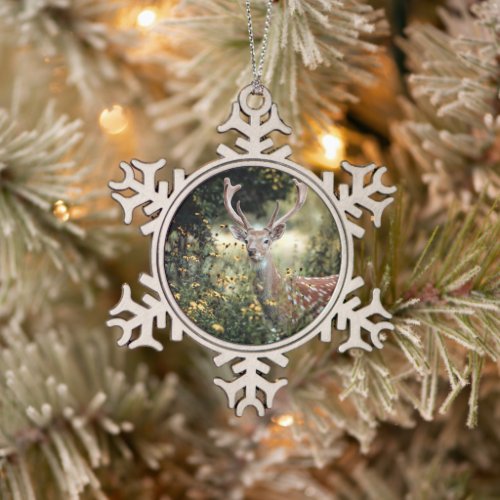 Whitetail Buck Deer awesome Hunting Snowflake Pewter Christmas Ornament