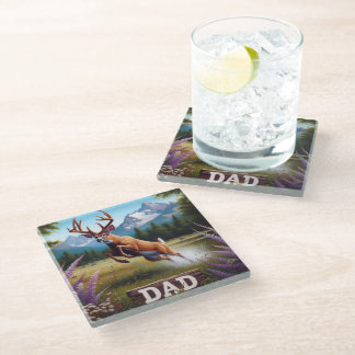 Whitetail Buck Deer Dad Glass Coaster