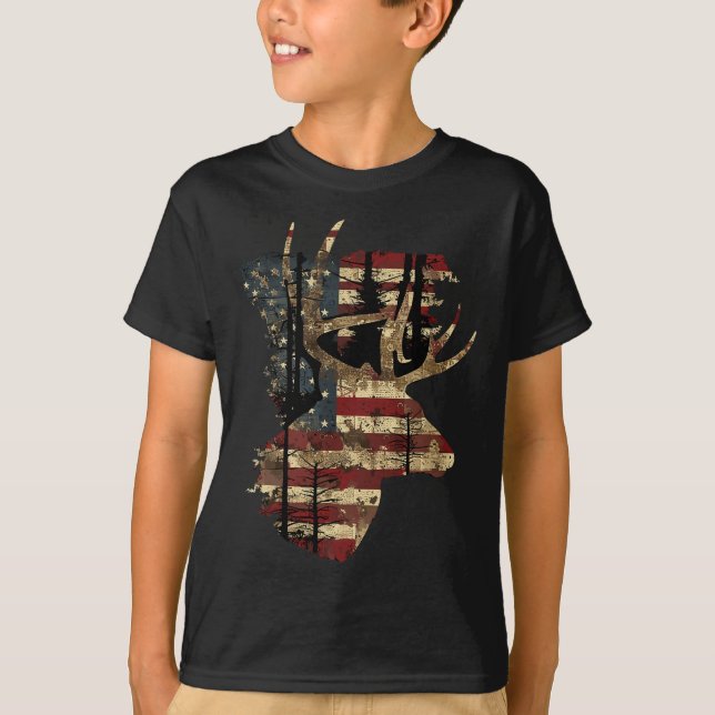 Whitetail Buck Deer Hunting 4th Of July Usa Americ T-Shirt (Front)