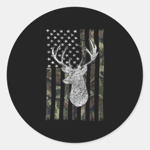 Whitetail Buck Deer Hunting American Camouflage Classic Round Sticker