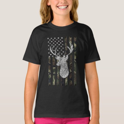 Whitetail Buck Deer Hunting American Camouflage T_Shirt