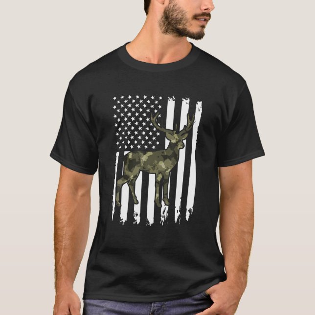 Whitetail Buck Deer Hunting American Camouflage | T-Shirt (Front)