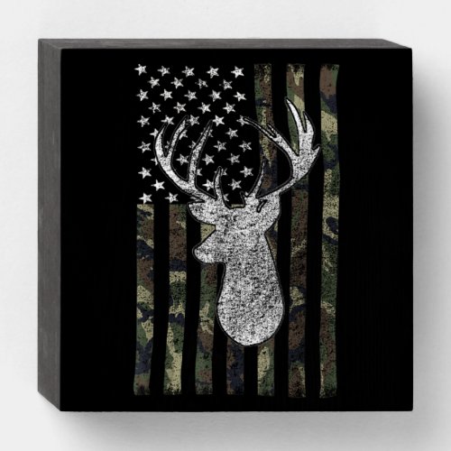 Whitetail Buck Deer Hunting American Camouflage Wooden Box Sign