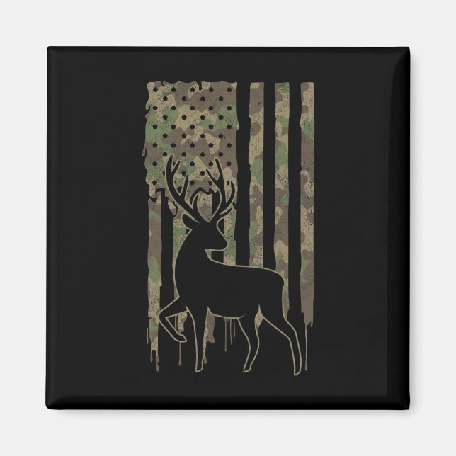 Whitetail Buck Deer Hunting American Flag Camoufla Magnet (Front)
