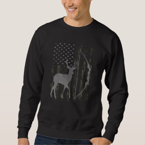 Whitetail Buck Deer Hunting Camo USA Flag Bow Sweatshirt