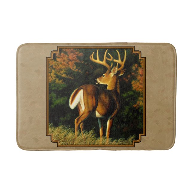 Whitetail Buck Deer Hunting Tan Bathroom Mat (Front)