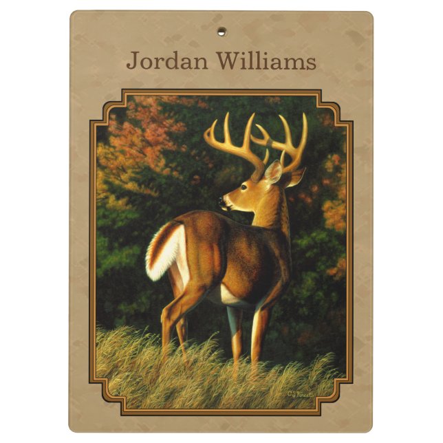 Whitetail Buck Deer Hunting Tan Clipboard (Back)