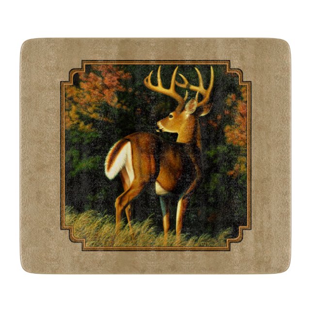 Whitetail Buck Deer Hunting Tan Cutting Board (Front)