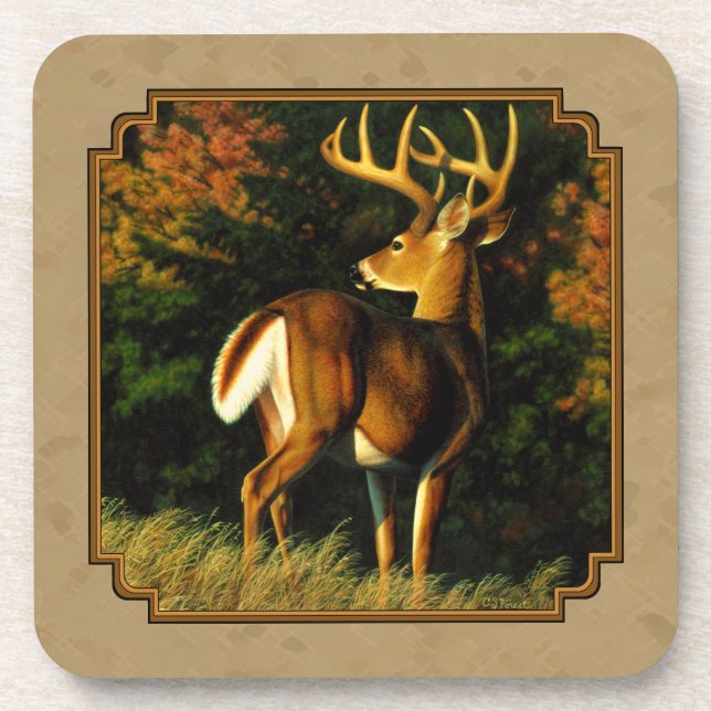 Whitetail Buck Deer Hunting Tan Drink Coaster (Front)