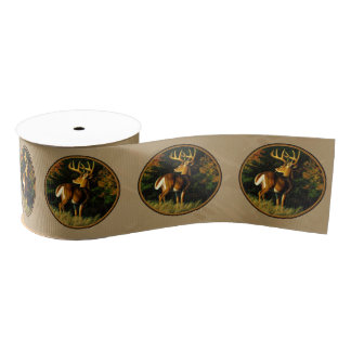 Whitetail Buck Deer Hunting Tan Grosgrain Ribbon