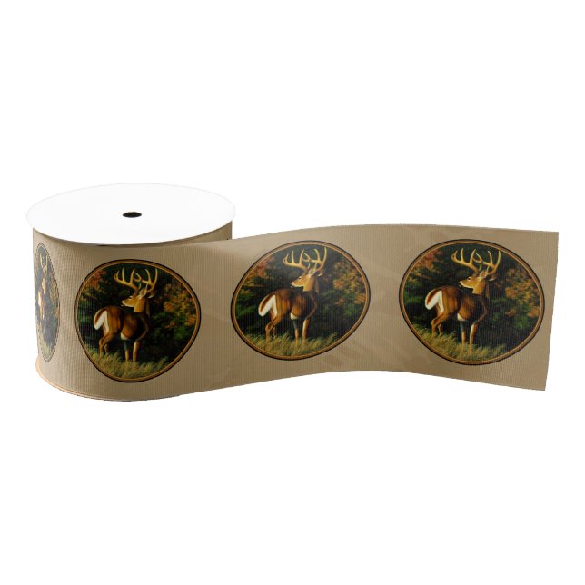 Whitetail Buck Deer Hunting Tan Grosgrain Ribbon (Spool)