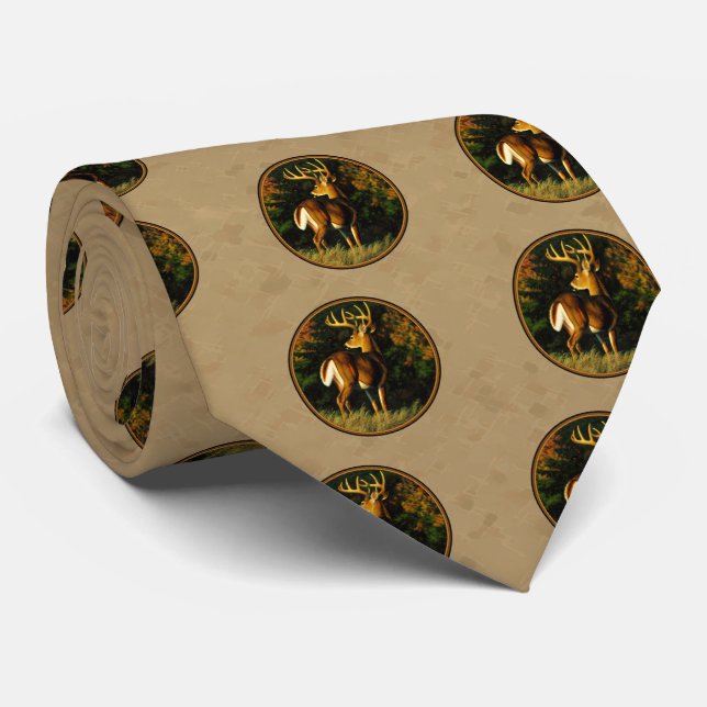 Whitetail Buck Deer Hunting Tan Neck Tie (Rolled)