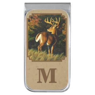 Whitetail Buck Deer Hunting Tan Silver Finish Money Clip