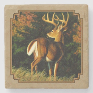 Whitetail Buck Deer Hunting Tan Stone Coaster